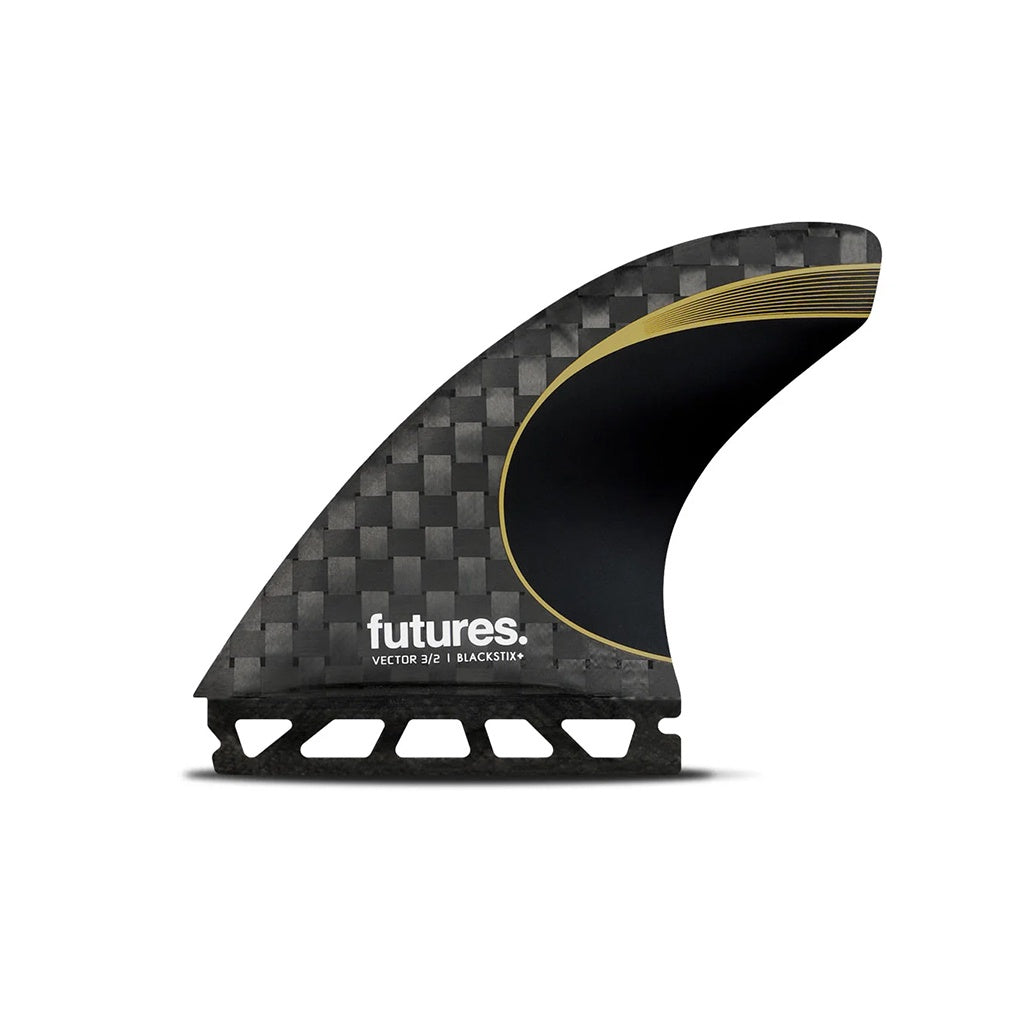 Futures | Vector 3/2 Blackstix+ Medium Tri Fin Set. Gold